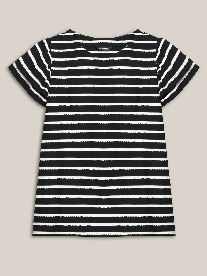 Stripe Textured Lotus Leaf Sleeve T-Shirt