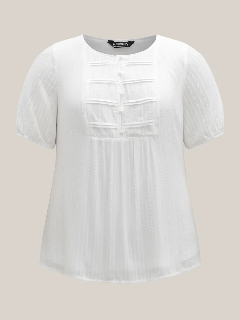 Textured Pleated Bodice Plain Blouse