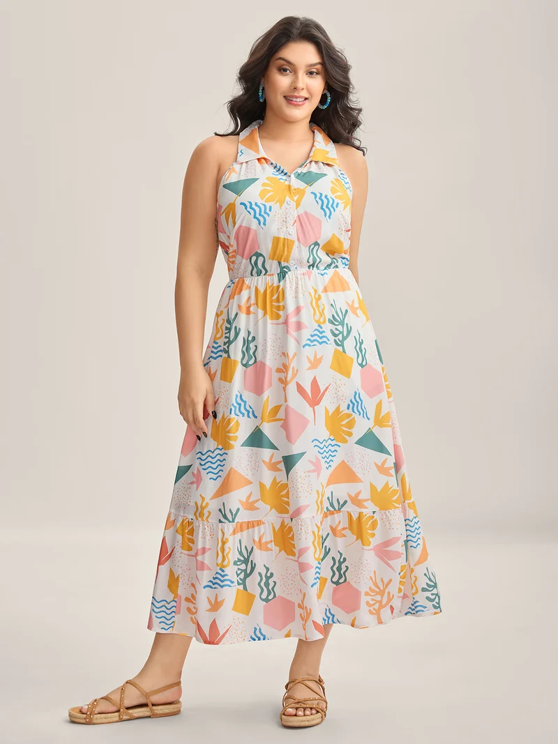 All About Sea Stretchy Waist Midi Dress