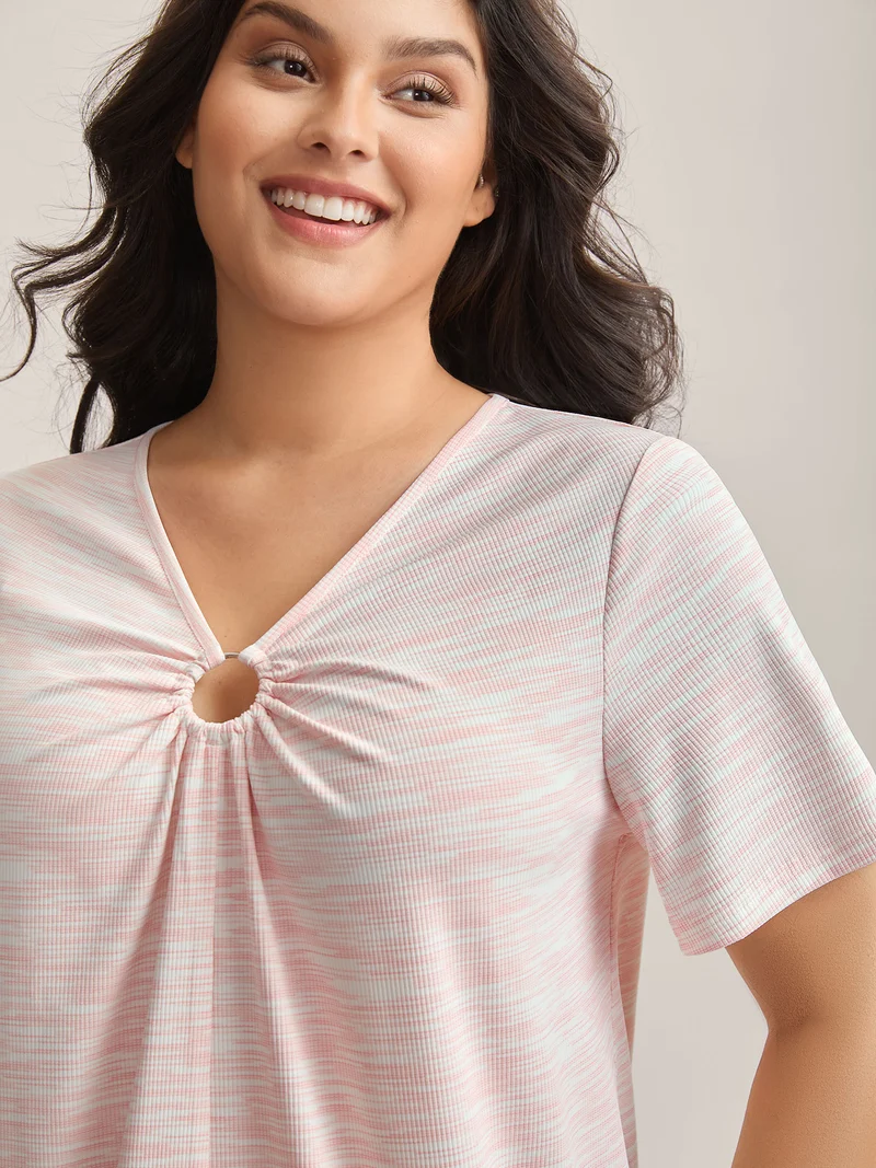 Heather Neck Keyhole Solid T-Shirt