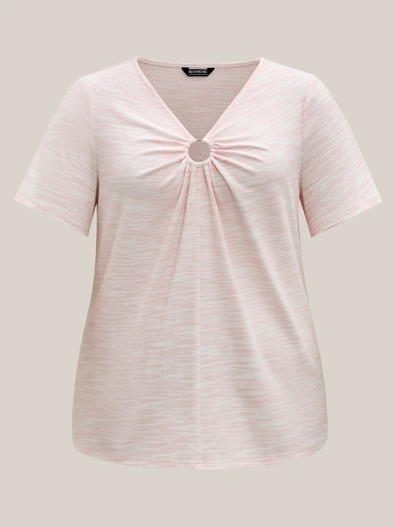 Heather Neck Keyhole Solid T-Shirt