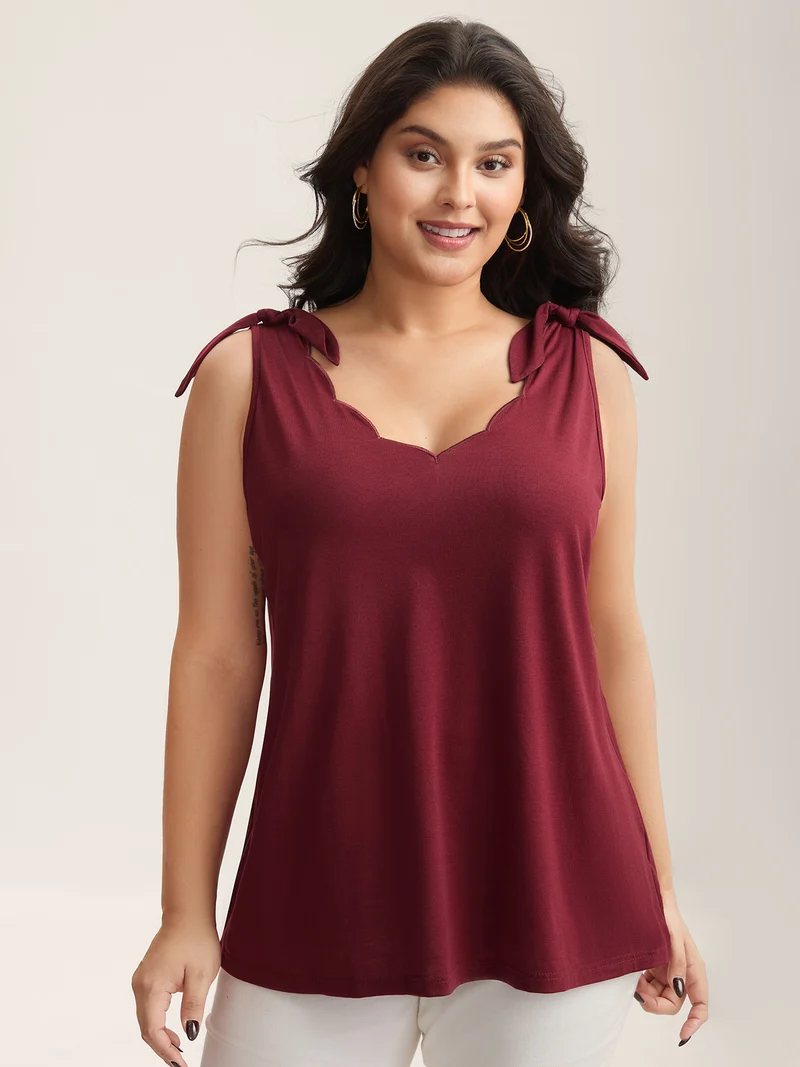 Supersoft Stretchy Scalloped Neck Tank Top