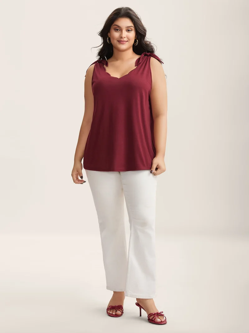 Supersoft Stretchy Scalloped Neck Tank Top