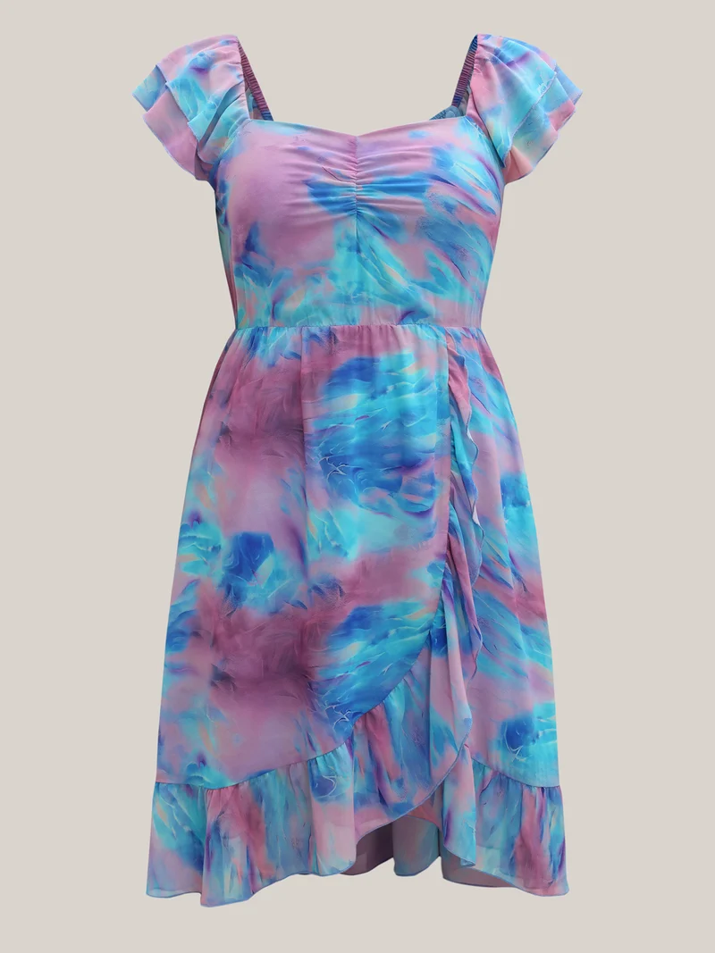 Color Blend Stretchy Waist Pockets Midi Dress