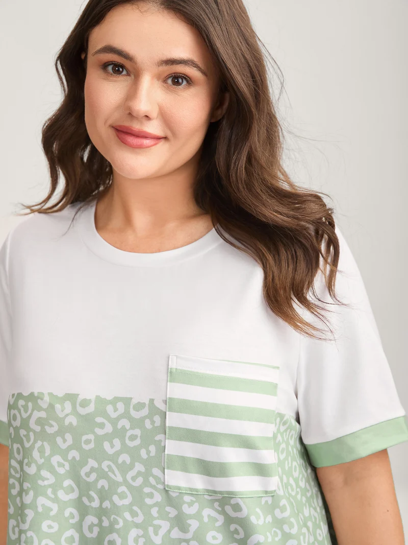 Leopard Print Color Contrast T-Shirt
