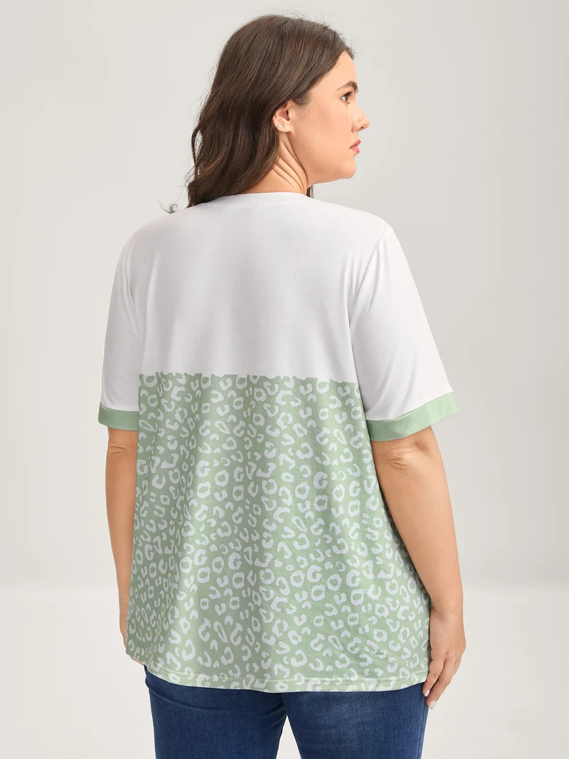 Leopard Print Color Contrast T-Shirt