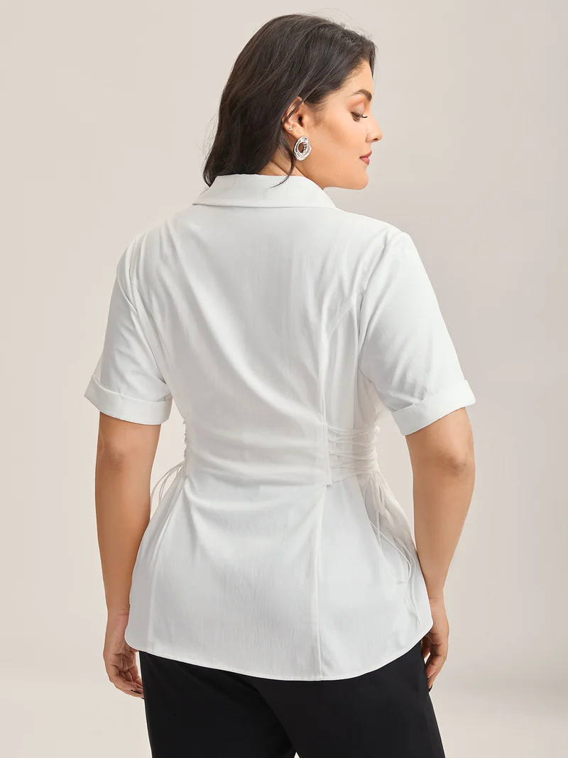Adjustable Waist Button Placket Solid Blouse