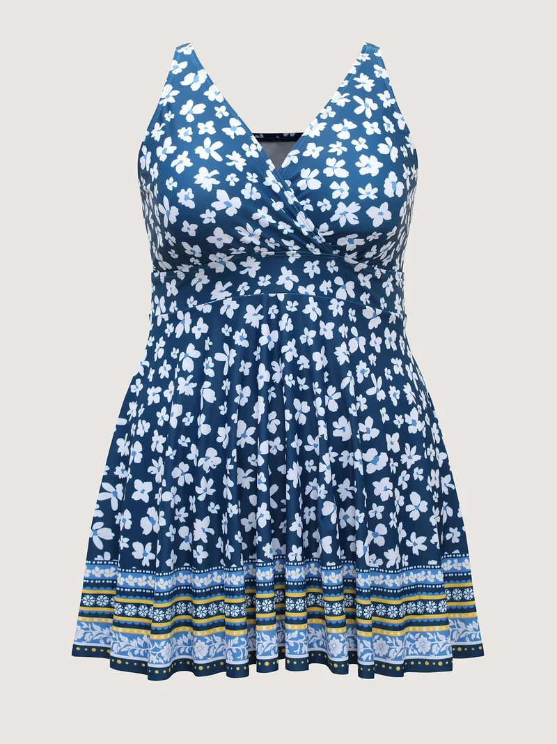 Floral Print Contrast Swim Dress