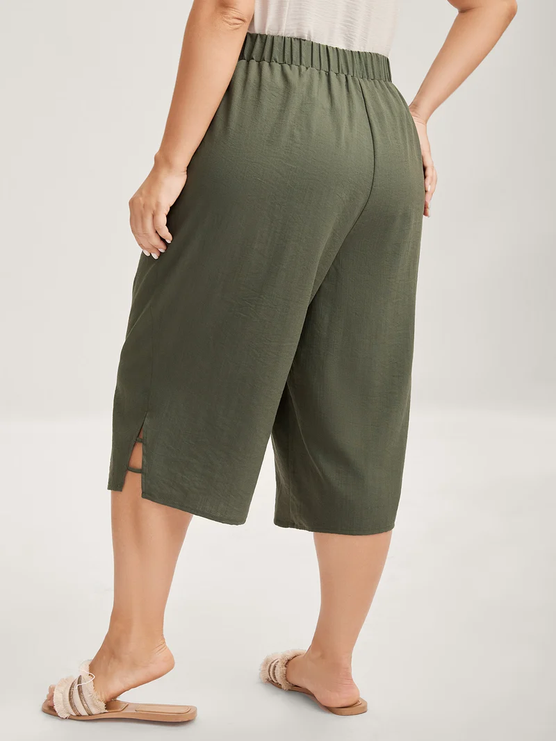 Stretchy Waist Straight-Leg Capri Pants
