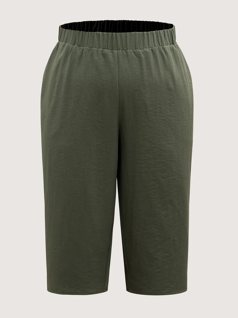 Stretchy Waist Straight-Leg Capri Pants