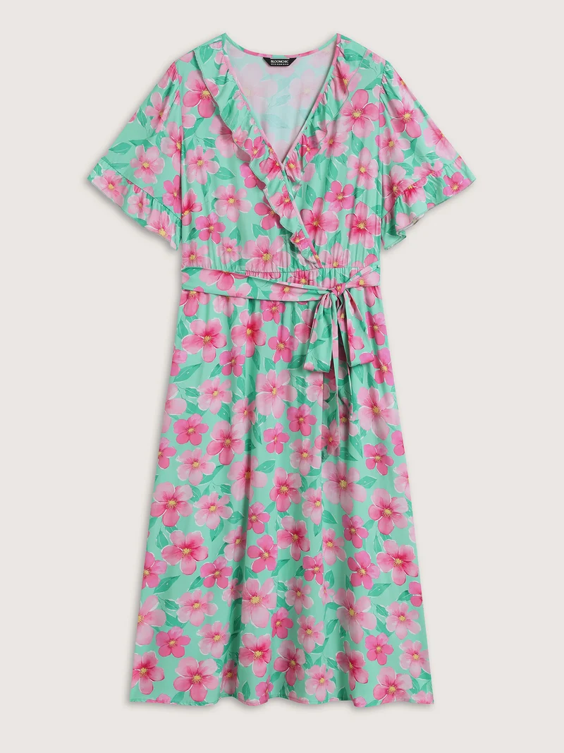 Rayon Floral Print Pockets Midi Dress
