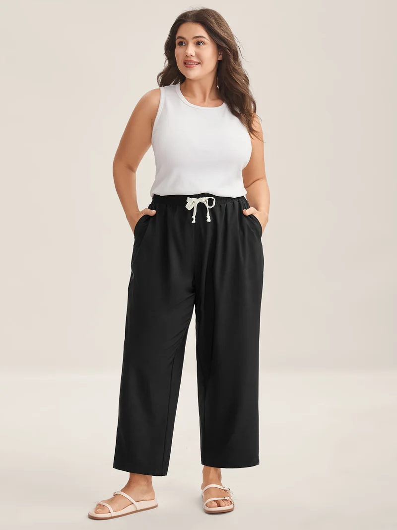 Quick-Dry Waist Drawstring Straight-Leg Pants
