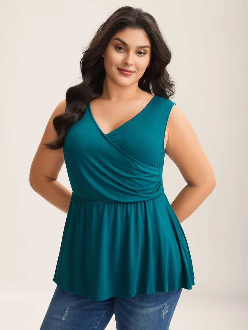 Overlap Front Stretchy Gathered Tank Top