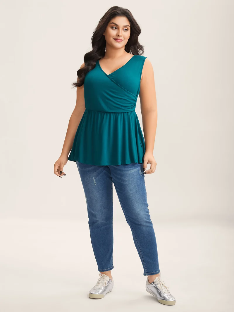 Overlap Front Stretchy Gathered Tank Top