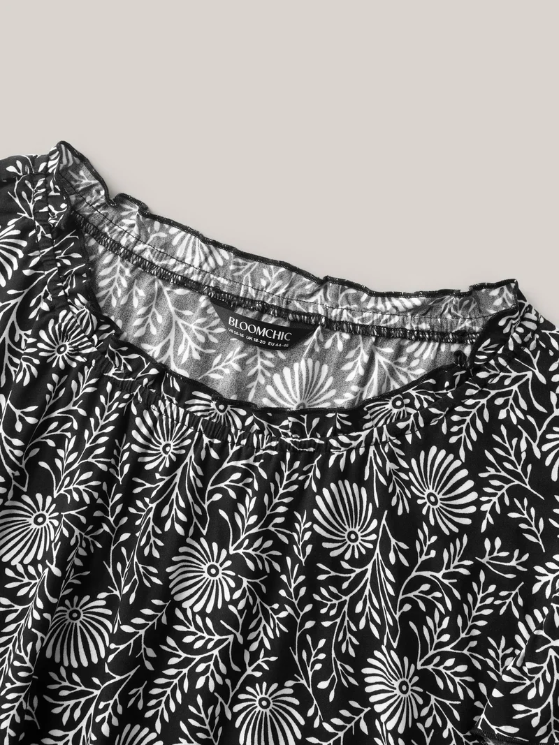 Floral Print Ruffled Neck Blouse