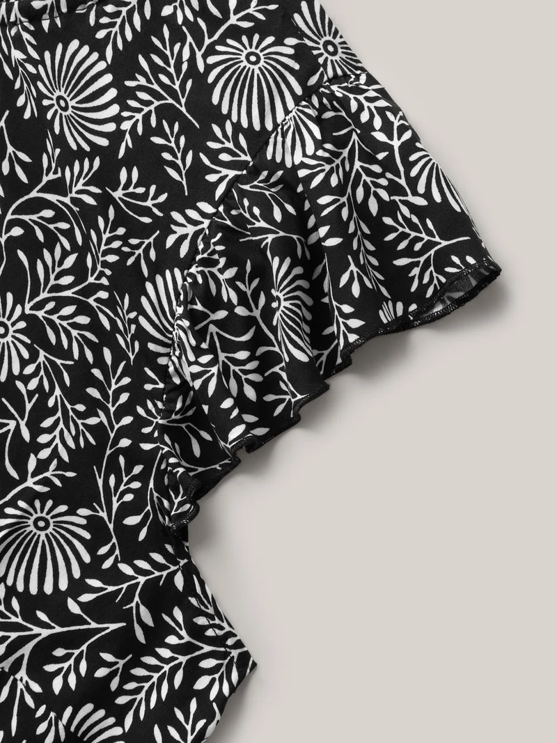 Floral Print Ruffled Neck Blouse
