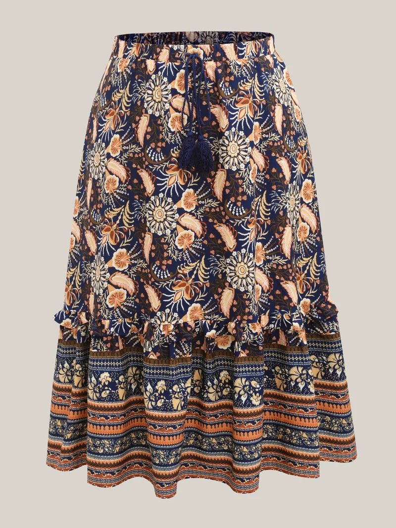 Boho Print Tiered A-Line Maxi Skirt