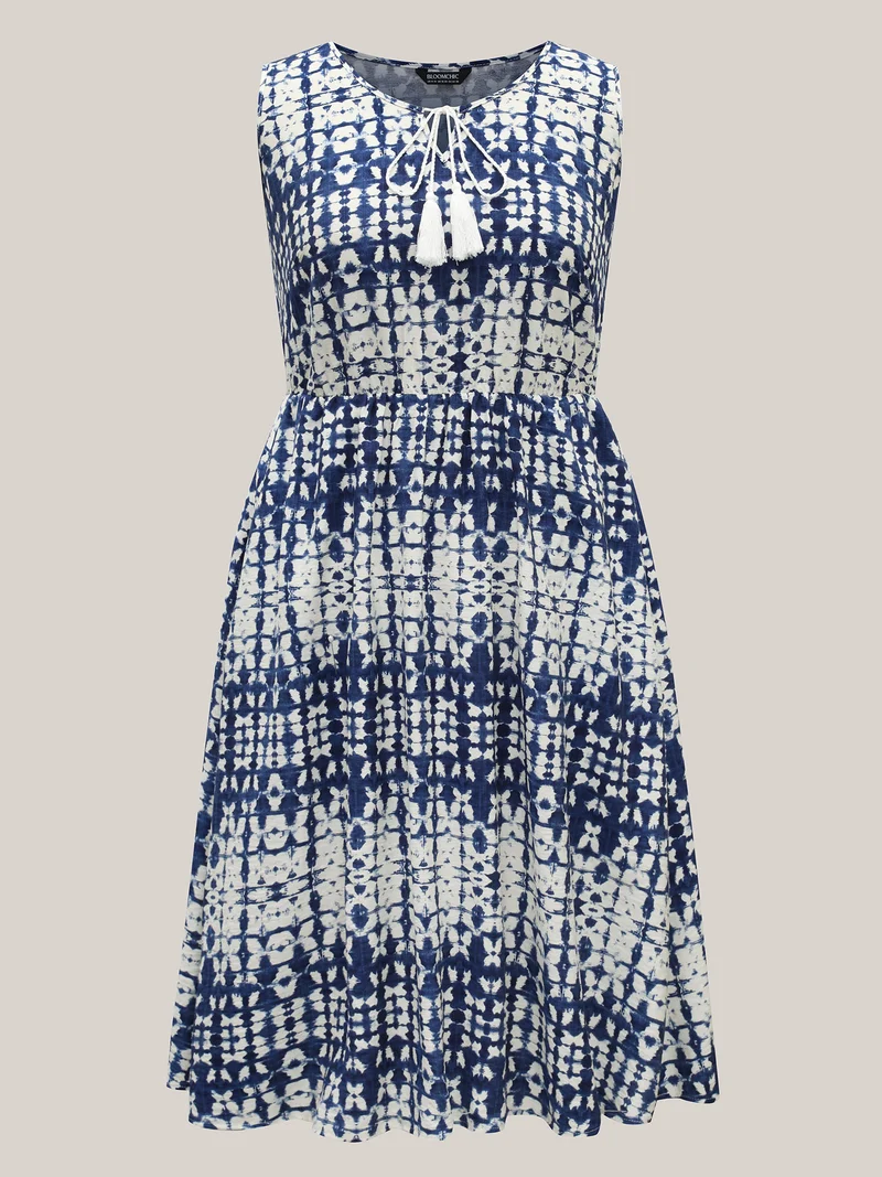 Tie-Dye Print Neck Tie Midi Dress