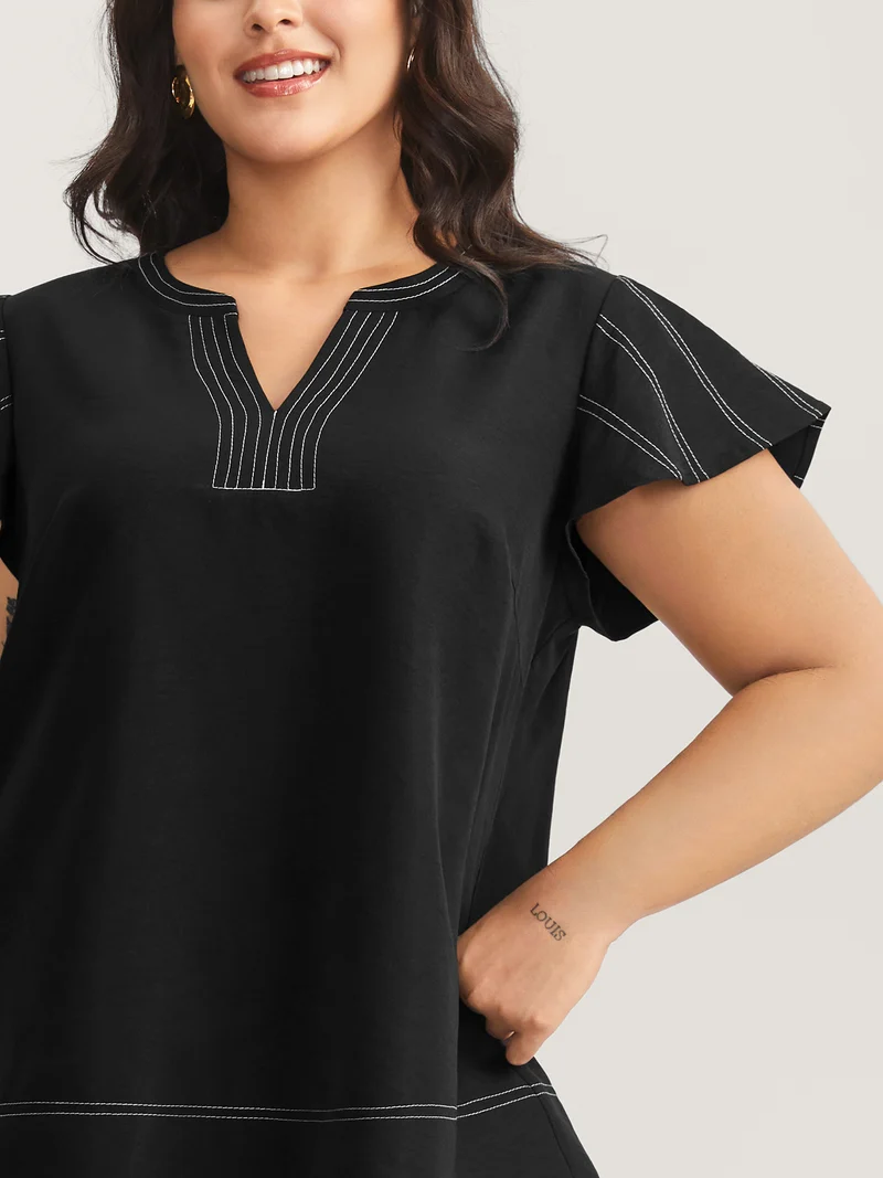 Color Block Stripe Flutter Sleeve Blouse