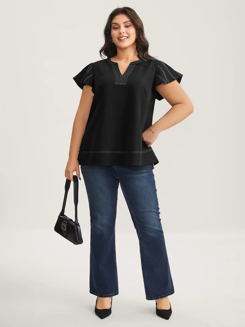 Color Block Stripe Flutter Sleeve Blouse