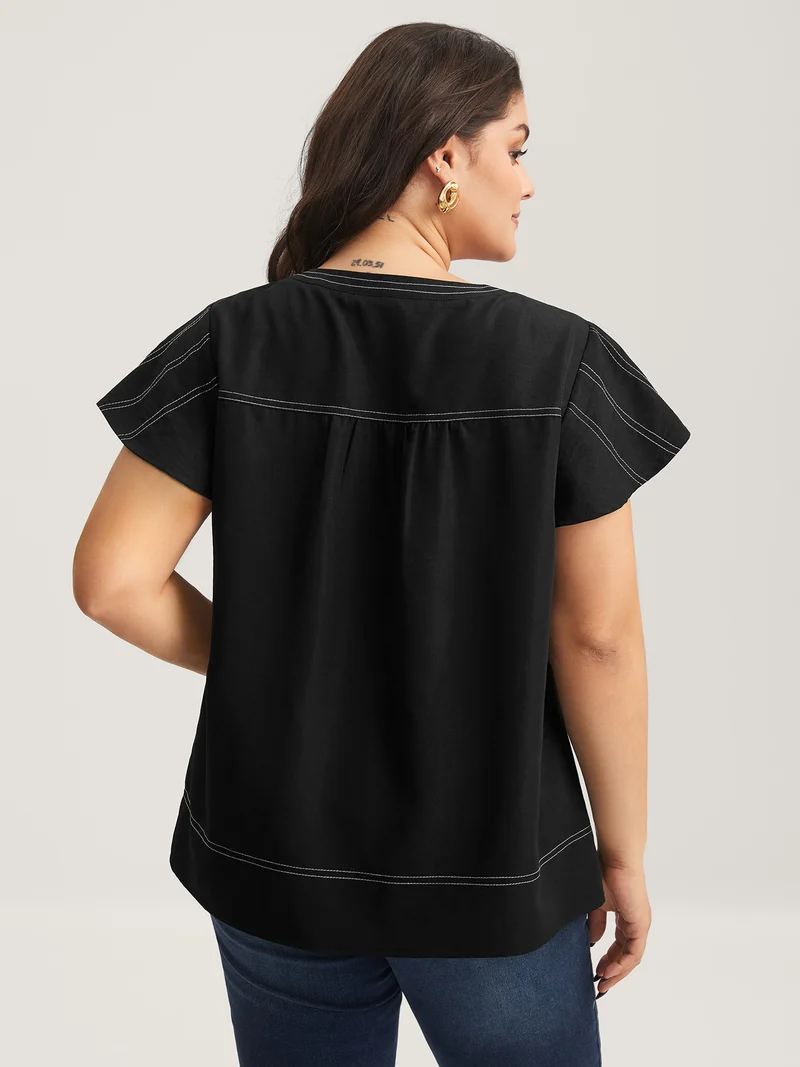 Color Block Stripe Flutter Sleeve Blouse