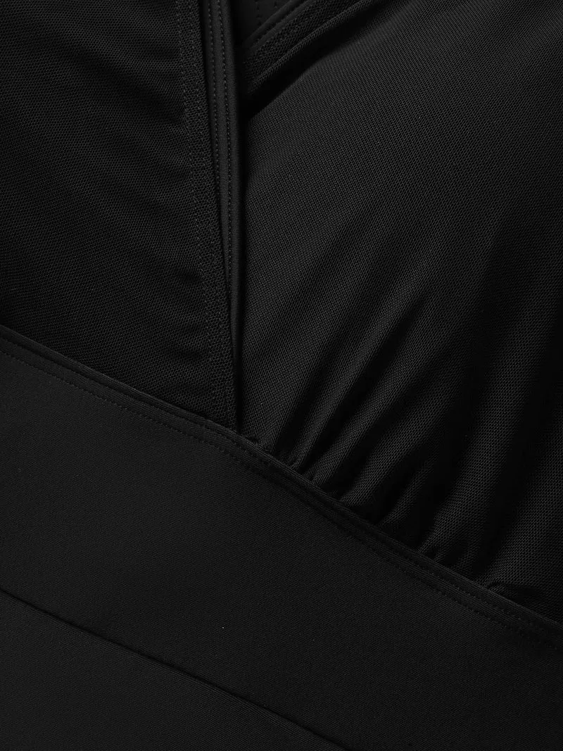 Layered Sheer Pleated One-Piece Swimsuit