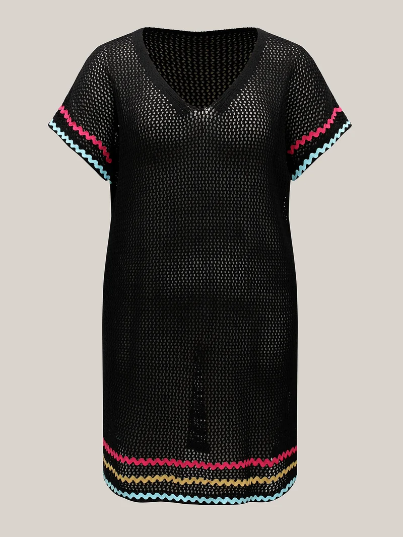 Colorful Webbed Slit Cut-Out Swim Cover-Up