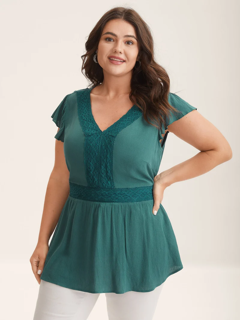 Lace Trim Perfect-Fit Solid Blouse