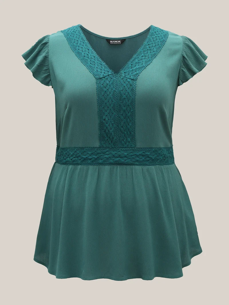Lace Trim Perfect-Fit Solid Blouse