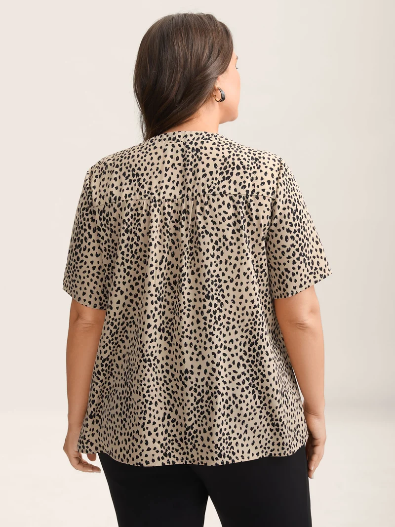 Leopard Print Toothpick Pleat Blouse