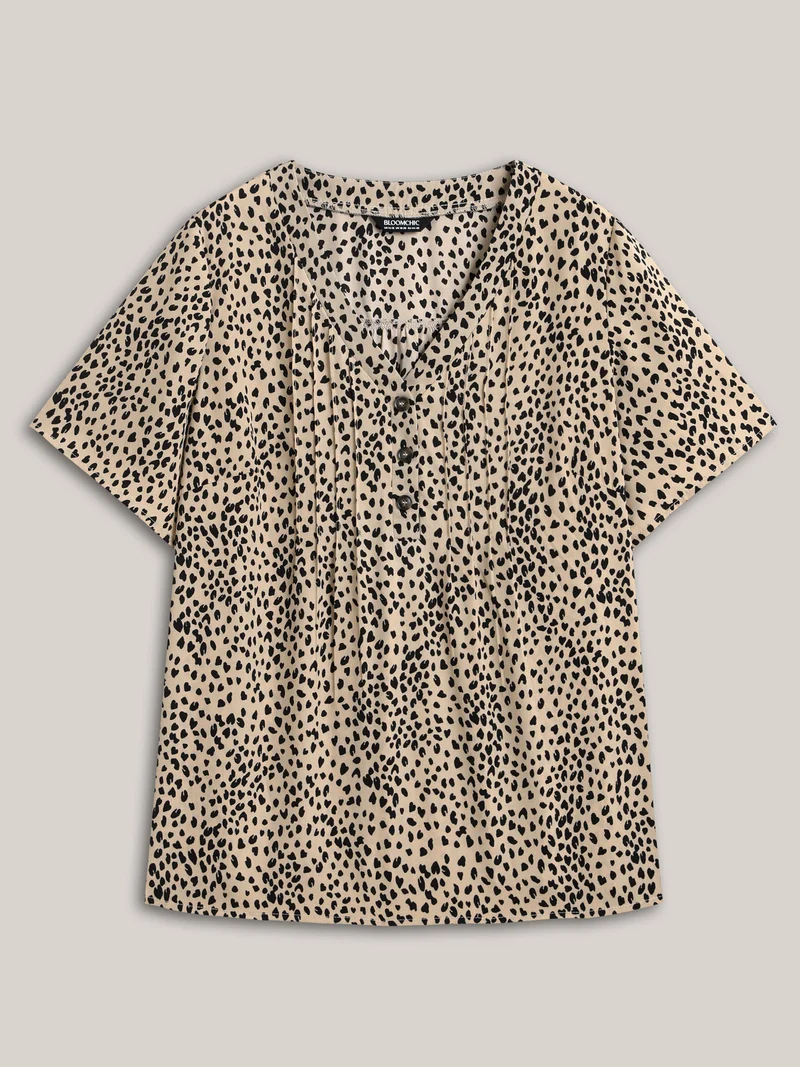 Leopard Print Toothpick Pleat Blouse