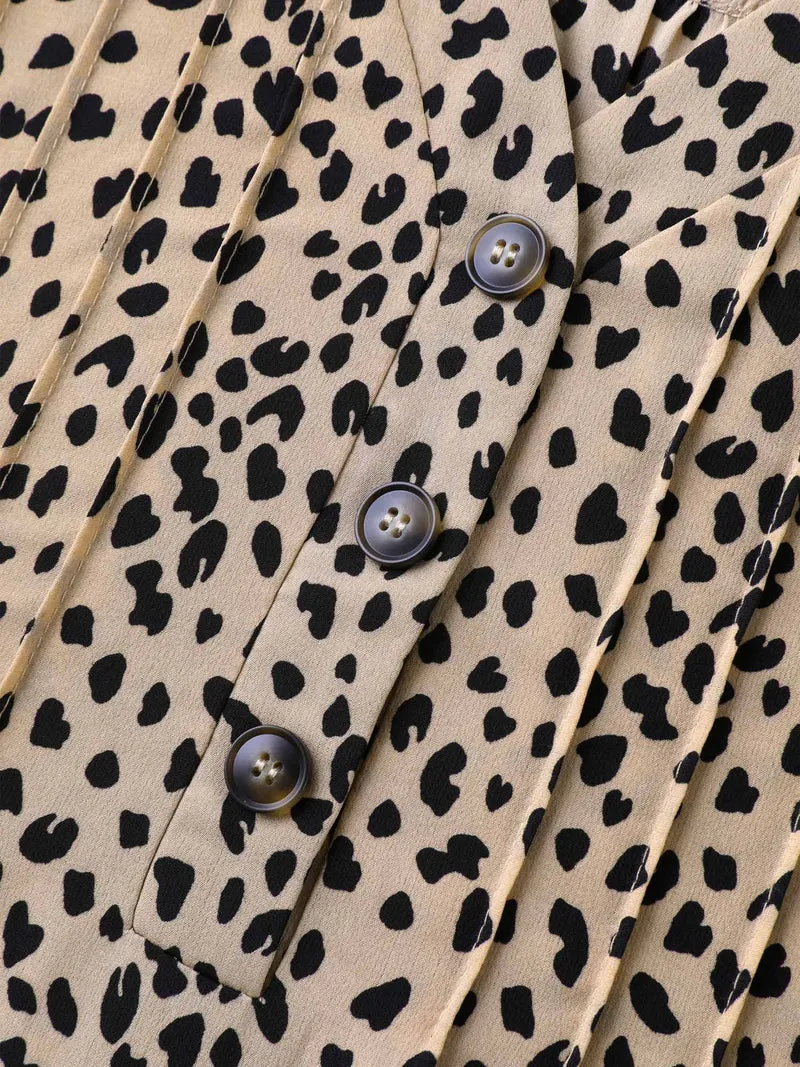 Leopard Print Toothpick Pleat Blouse