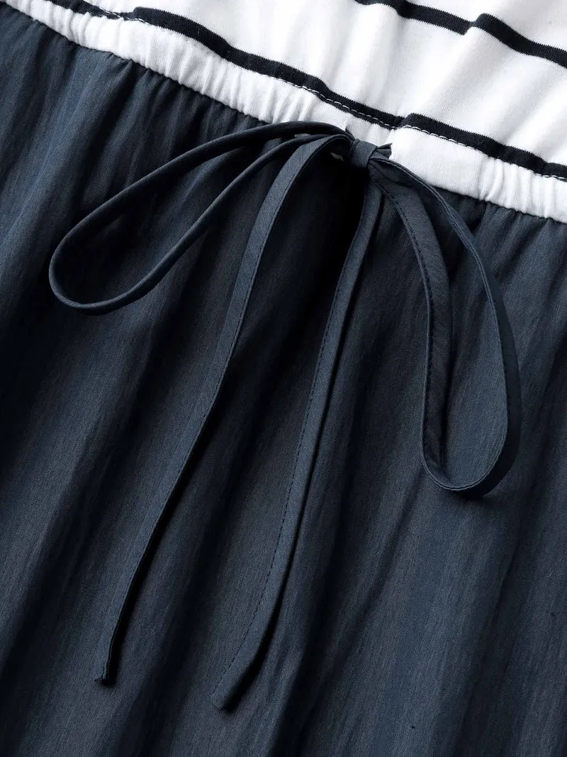 Stripes Color Contrast Pockets Midi Dress