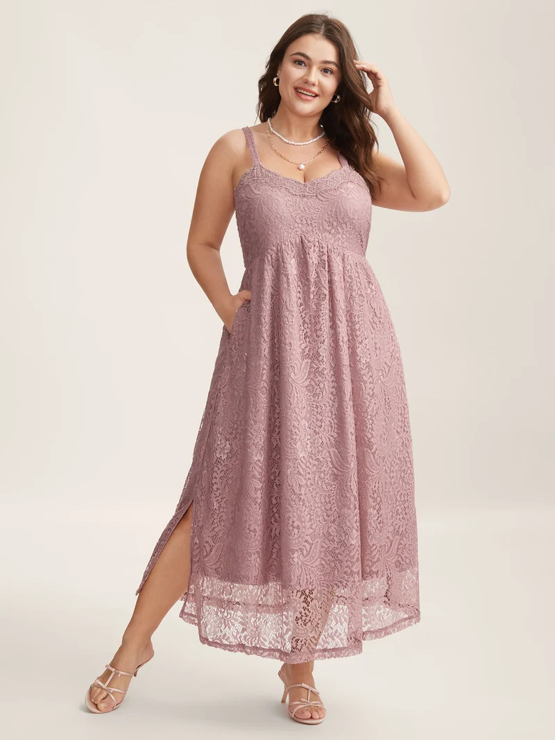 Lace Side Slit Cami Midi Dress