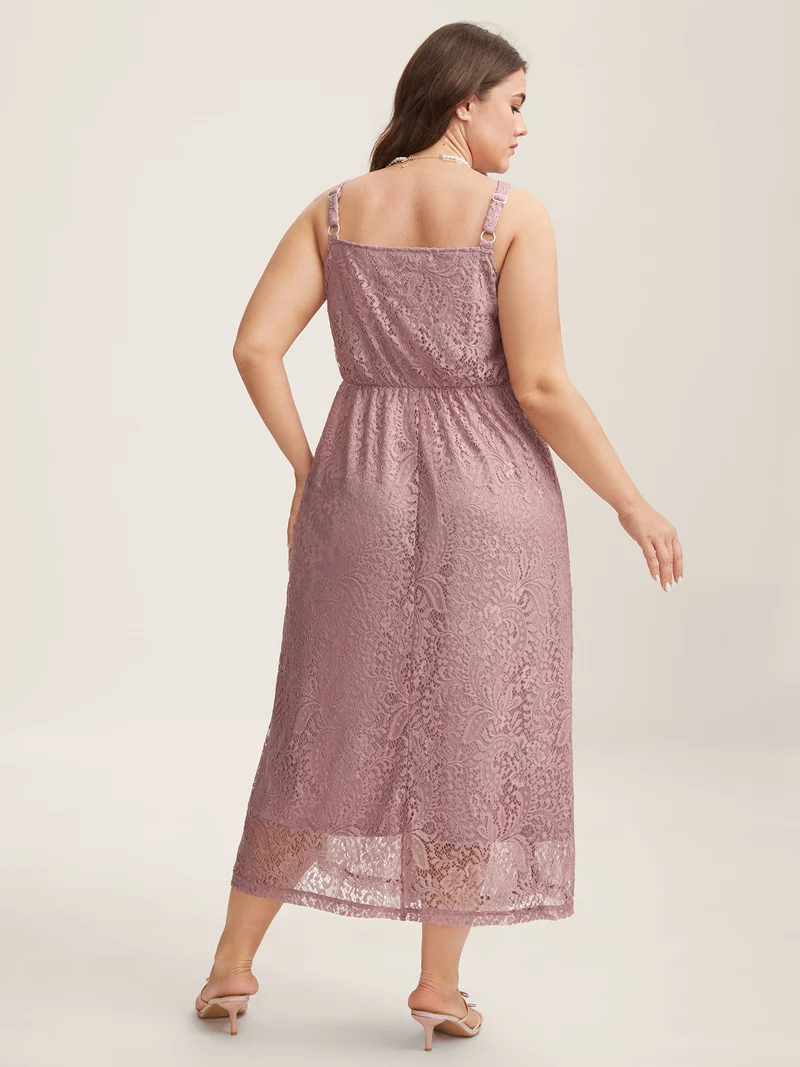 Lace Side Slit Cami Midi Dress