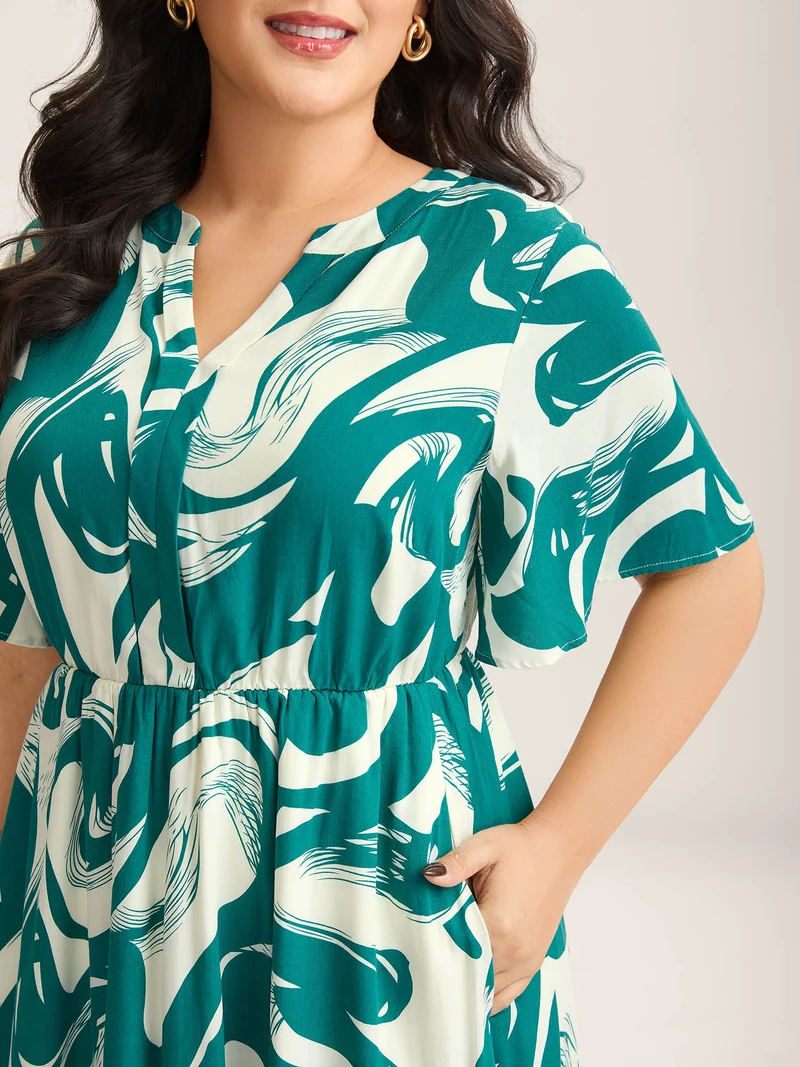 Rayon Geometric Print Midi Dress