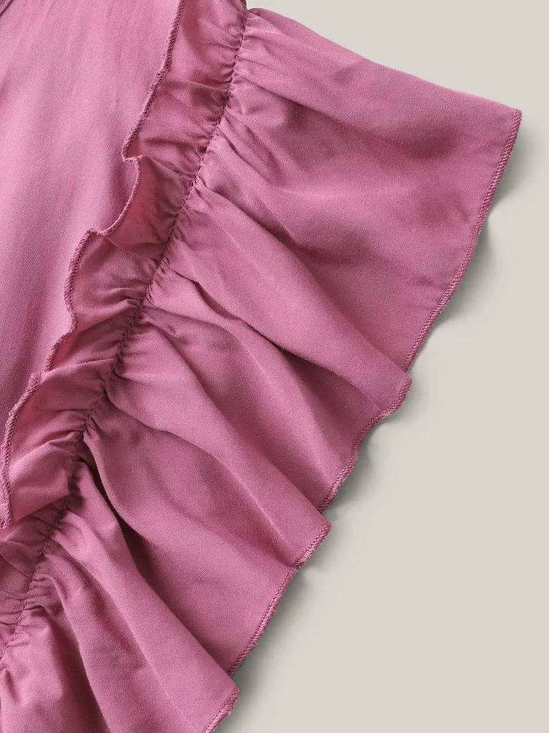 Rayon Ruffled Shirred Waist Solid Midi Dress
