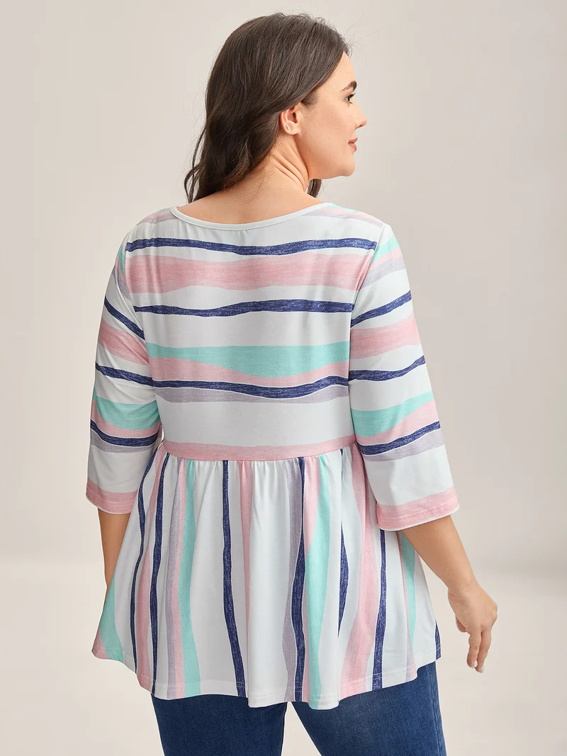 Color Contrast Seven-Quarter Sleeve T-Shirt