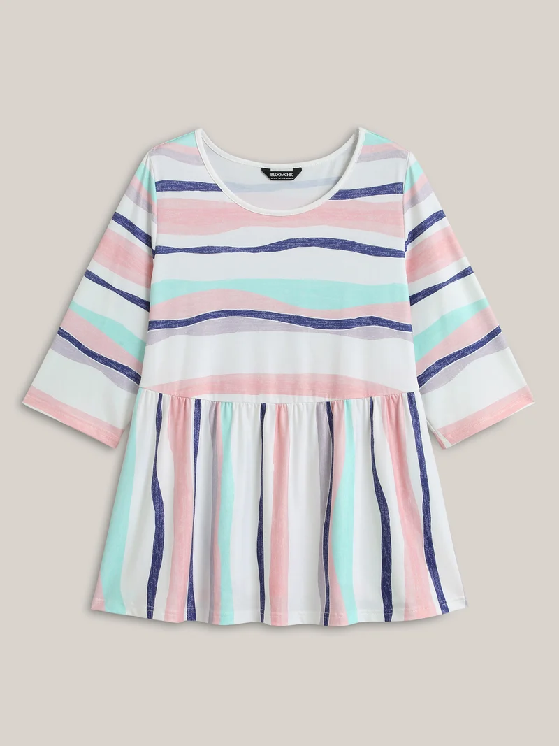 Color Contrast Seven-Quarter Sleeve T-Shirt