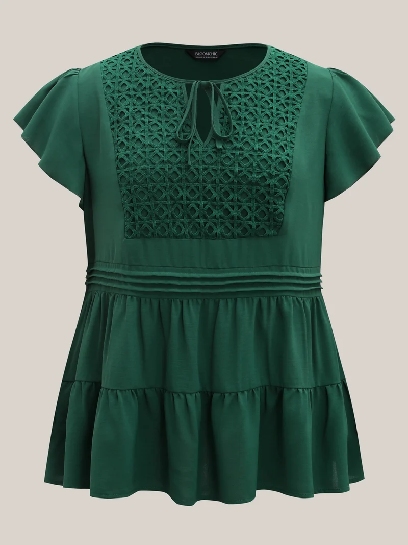 Textured Lace Tiered Solid Blouse