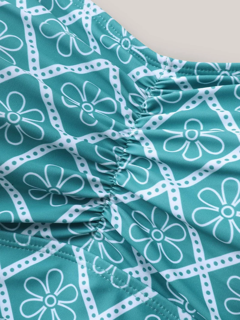 Anti-Float Tie Boho Print Swim Dress