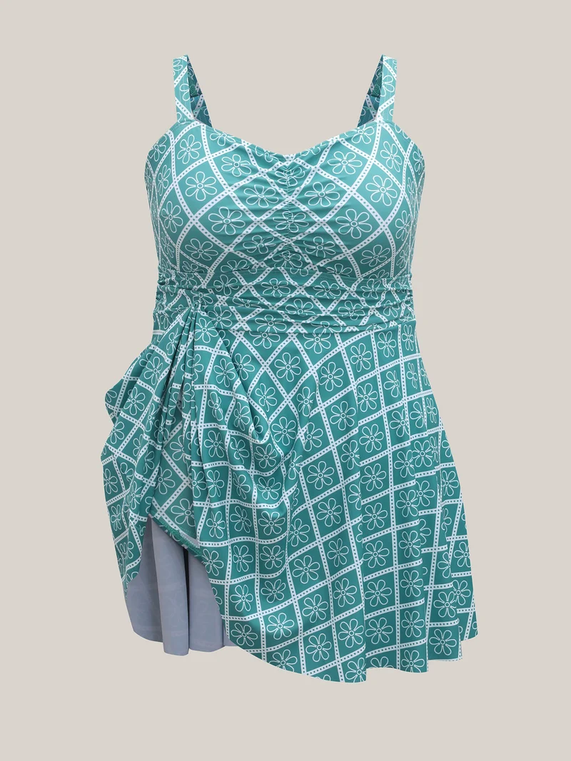 Anti-Float Tie Boho Print Swim Dress