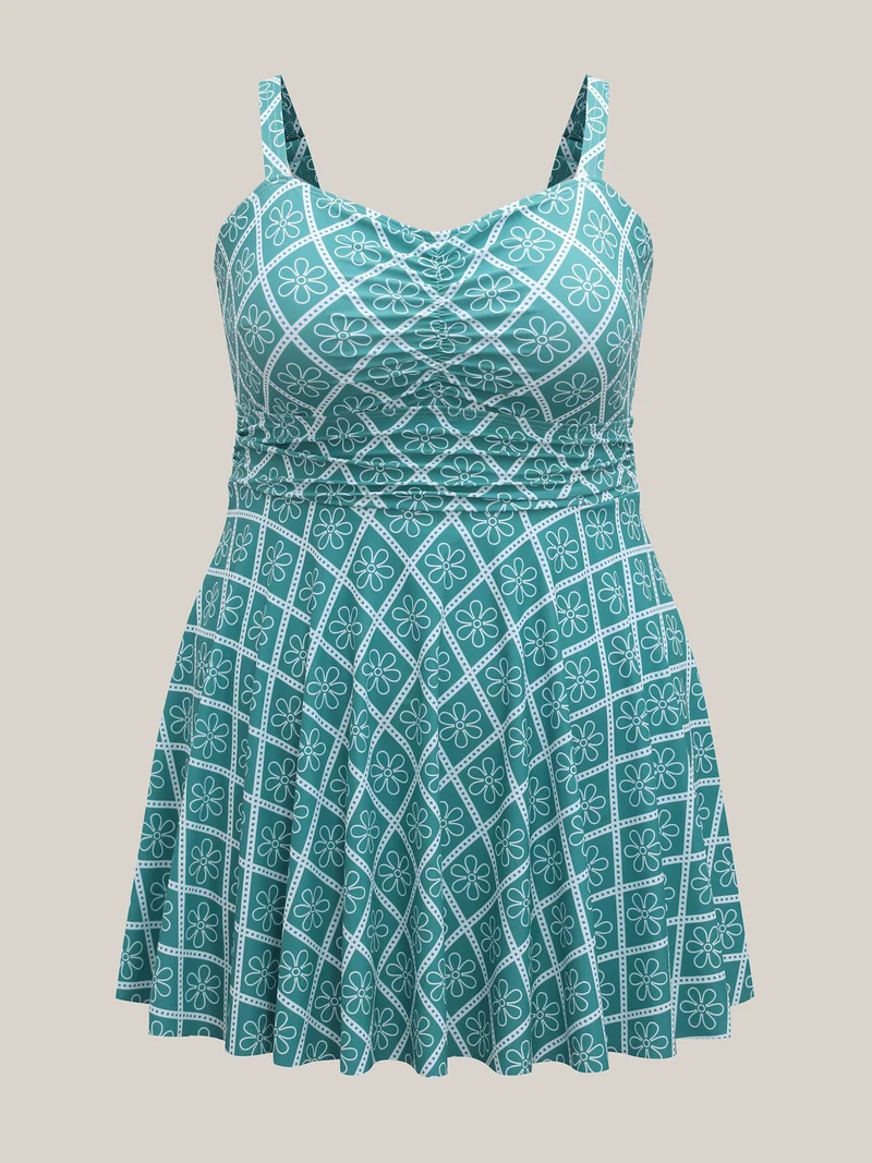 Anti-Float Tie Boho Print Swim Dress