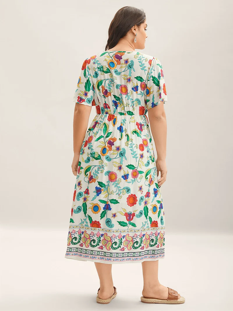 Sunkissed Floral V-Neck Pockets Midi Dress