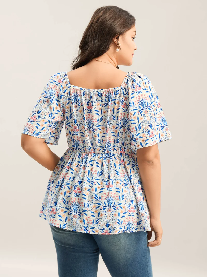 Floral Print Ruched Bodice Blouse