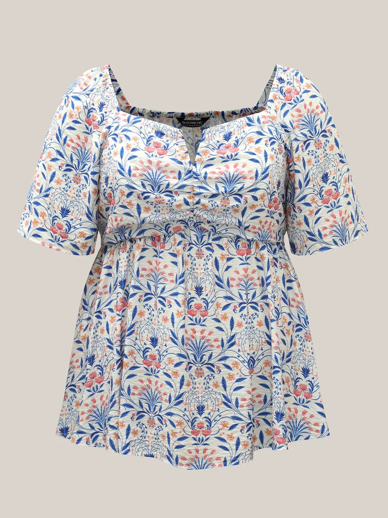 Floral Print Ruched Bodice Blouse