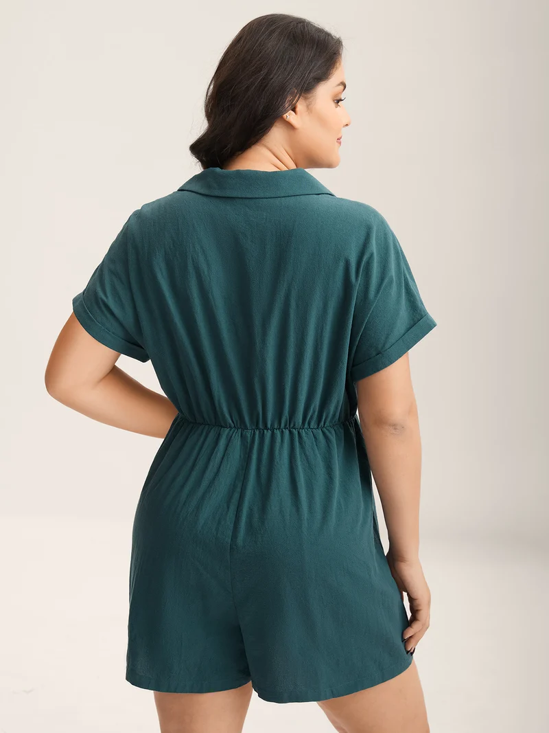 Cotton Button Placket Pockets Romper