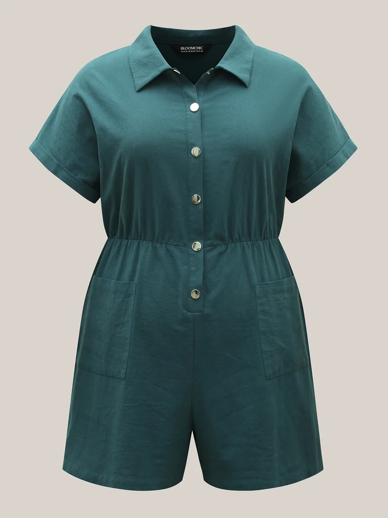 Cotton Button Placket Pockets Romper