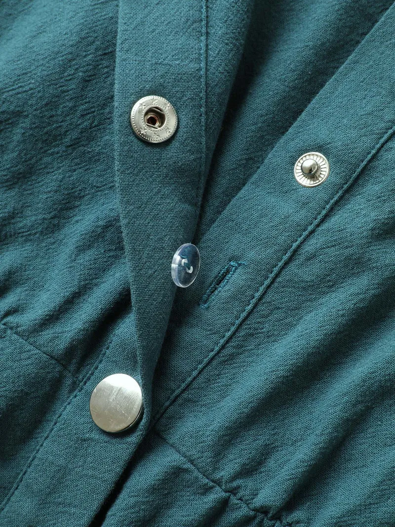 Cotton Button Placket Pockets Romper
