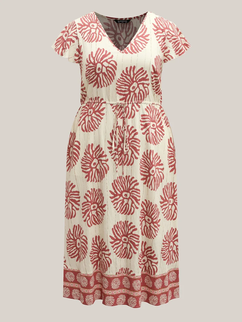 Breezy Boho Print Drawstring Waist Midi Dress